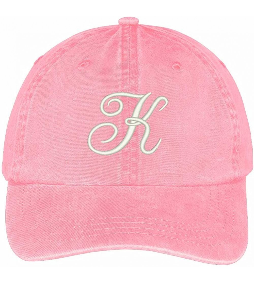 Baseball Caps Letter K Script Monogram Font Embroidered Washed Cotton Cap - Pink - CR12GZC1UC5 $14.39