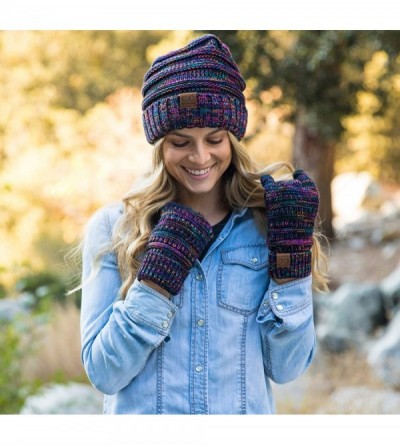Skullies & Beanies Exclusives Oversized Slouchy Beanie Bundled with Matching Lined Touchscreen Glove - Navy - CO193ENI9WQ $27.80