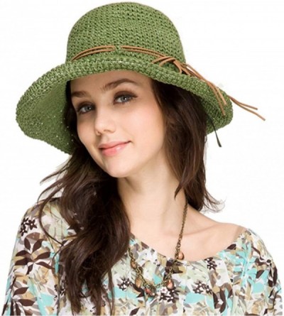 Sun Hats Women's Wide Brim Caps Foldable Fashion Summer Beach Sun Straw Hats - Army Green - C212IDG2JKN $10.31