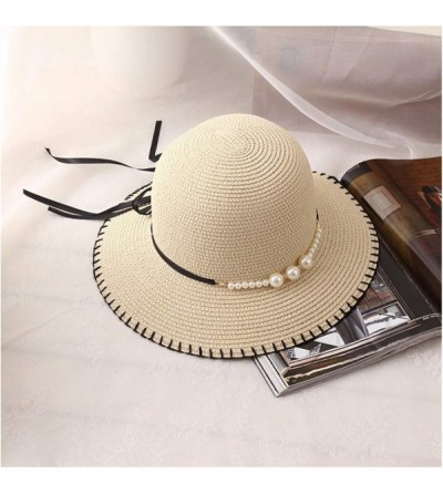 Sun Hats Girls Flower Straw Hat Large Brim Beachwear Sunhat Floral Tea Party Cap - Beige G - C0193LLQQZ5 $12.30