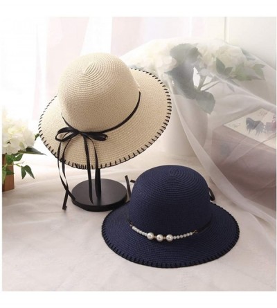 Sun Hats Girls Flower Straw Hat Large Brim Beachwear Sunhat Floral Tea Party Cap - Beige G - C0193LLQQZ5 $12.30