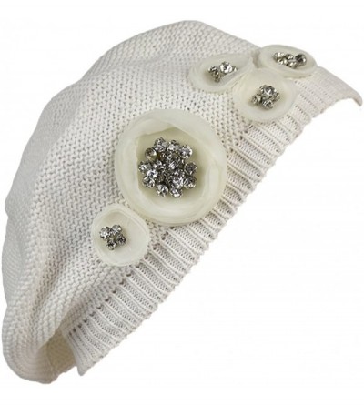 Berets Ladies Knit Beret with Chiffon Circles Stylish Berets for Women - Cream - CW180U6AONH $25.01