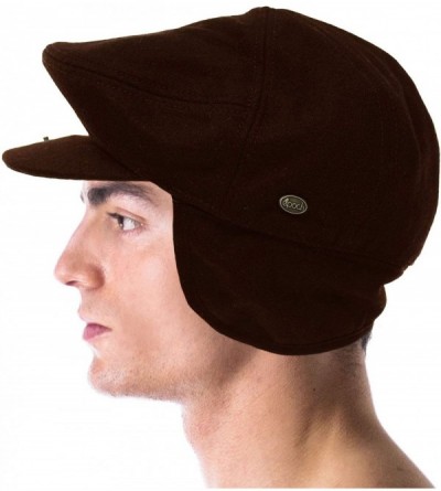 Newsboy Caps Men's Winter 100% Soft Wool Earflaps Solid Ivy Driver Golf Cabby Cap Hat - Brown - CV18ZO4DE9R $14.69
