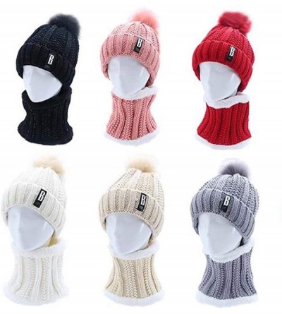 Skullies & Beanies Winter Hat Scarf Or Gloves Set for Women Girls Warm Knitted Beanie Hats Pom Pom Hat - Hat+ Scarf （red） - C...
