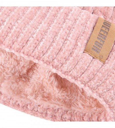 Skullies & Beanies Winter Beanie Hats Knit Thick Fleece Lined Chunky Chenille Snow Cap for Women with Faux Fur Pompom - 26 B-...