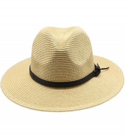 Sun Hats Women's Braid Straw Wide Brim Fedora Hat UPF 50+ w/Adjustable Drawstring - F2252 - Natural - C812E6G0MJT $16.61