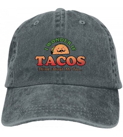 Baseball Caps Unisex Washed I Wonder If Tacos Think About Me Too Retro Denim Baseball Cap Adjustable Travel Hat - Asphalt - C...