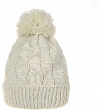 Skullies & Beanies Knitted Twisted Cable Bobble Pom Beanie Hat Slouchy AC5474 - White - CE12N9J6YYU $41.73