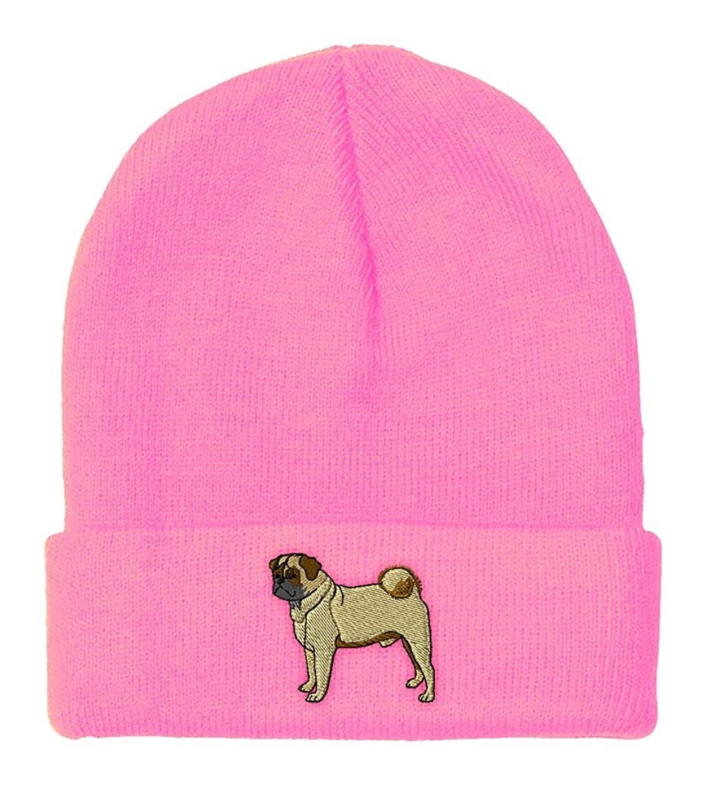 Skullies & Beanies Custom Beanie for Men & Women Pug Dog A Embroidery Acrylic Skull Cap Hat - Soft Pink - CM18ZRAA2DX $11.34
