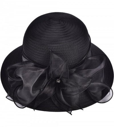 Sun Hats Womens Kentucky Derby Floral Wide Brim Church Dress Sun Hat A323 - Black - CI12EEHXLCZ $38.08