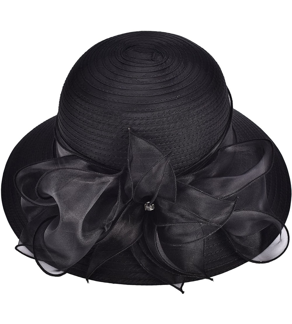 Sun Hats Womens Kentucky Derby Floral Wide Brim Church Dress Sun Hat A323 - Black - CI12EEHXLCZ $23.16