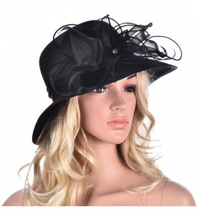 Sun Hats Womens Kentucky Derby Floral Wide Brim Church Dress Sun Hat A323 - Black - CI12EEHXLCZ $23.16