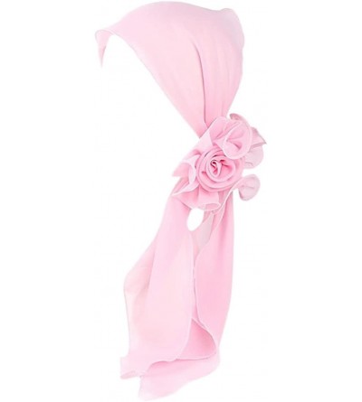 Skullies & Beanies Women India Muslim Vintage Floral Head Scarf Hat Stretch Turban Wrap Cap - Pink - CJ18GDI22SN $11.04