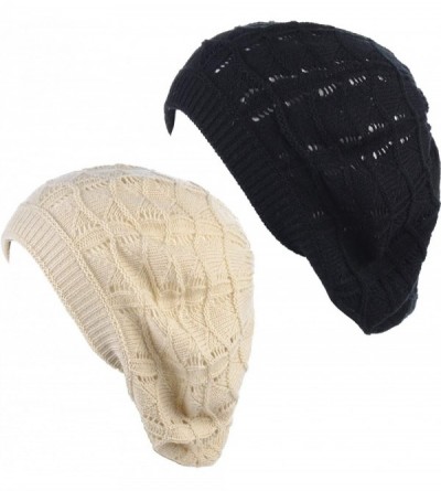 Berets Womens Knit Beanie Beret Hat Lightweight Fashion Accessory Crochet Cutouts - J019bkltbge - C9194YGOYCY $29.74