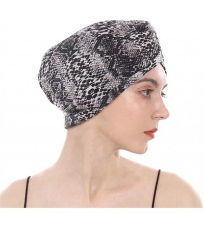 Skullies & Beanies Women's Cotton Turban Elastic Beanie Printing Sleep Bonnet Chemo Cap Hair Loss Hat - Snake Black - CS18RNY...