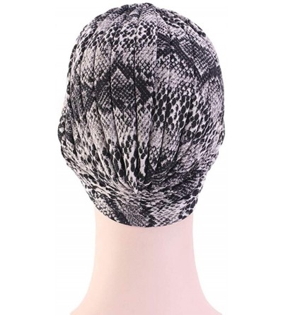 Skullies & Beanies Women's Cotton Turban Elastic Beanie Printing Sleep Bonnet Chemo Cap Hair Loss Hat - Snake Black - CS18RNY...