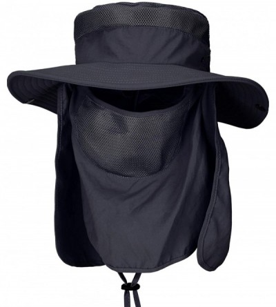 Sun Hats Sun Protection Hat Wide Brim Detachable Neck Face Flap Men & Women UPF 50+ - Navy - CL198XACHOR $16.92