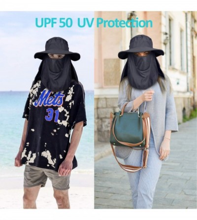 Sun Hats Sun Protection Hat Wide Brim Detachable Neck Face Flap Men & Women UPF 50+ - Navy - CL198XACHOR $16.92