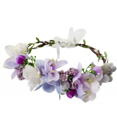 Headbands Adjustable Flower Headband Hair Wreath Floral Garland Crown Halo Headpiece with Ribbon Boho Wedding Festival - H - ...