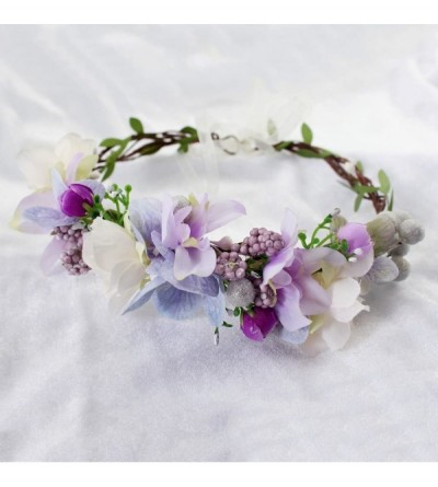 Headbands Adjustable Flower Headband Hair Wreath Floral Garland Crown Halo Headpiece with Ribbon Boho Wedding Festival - H - ...