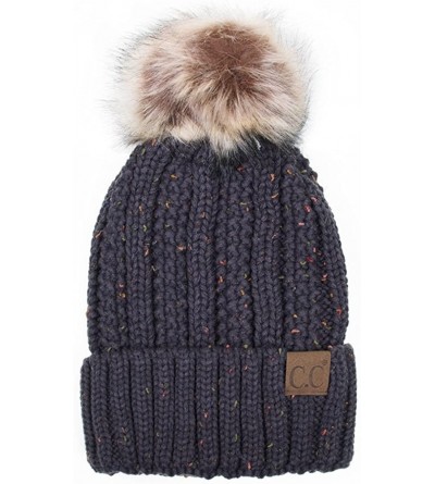 Skullies & Beanies Exclusive Knitted Hat with Fuzzy Lining with Pom Pom - Confetti Dark Grey - CC18G2Z8UWY $31.92