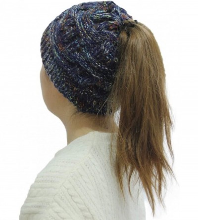 Skullies & Beanies Women's Ponytail Beanie Tail Soft Stretch Cable Cap Knit Messy Bun Hat for Winter - Navy - CK18ZUO5LAT $10.25