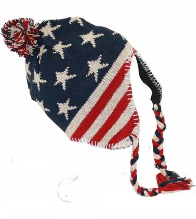 Skullies & Beanies USA American Flag Knit Winter Hat Cap Poms Tie Up Patriotic - CM11PM3TKU3 $15.22
