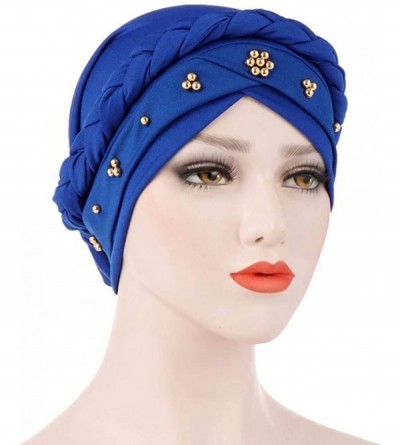 Skullies & Beanies Twisted Beading Braid Chemo Cancer Turbans Cap Hair Cover Wrap Turban Hats Headwear for Women - Blue - CI1...