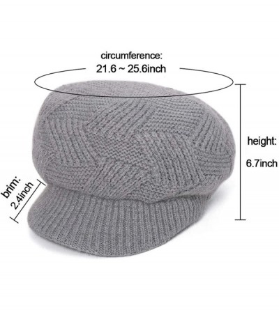 Skullies & Beanies Women Winter Warm Hat Slouchy Cable Knit Visor Crochet Beanie Hats Snow Ski Skull Cap with Brim Grey - CX1...