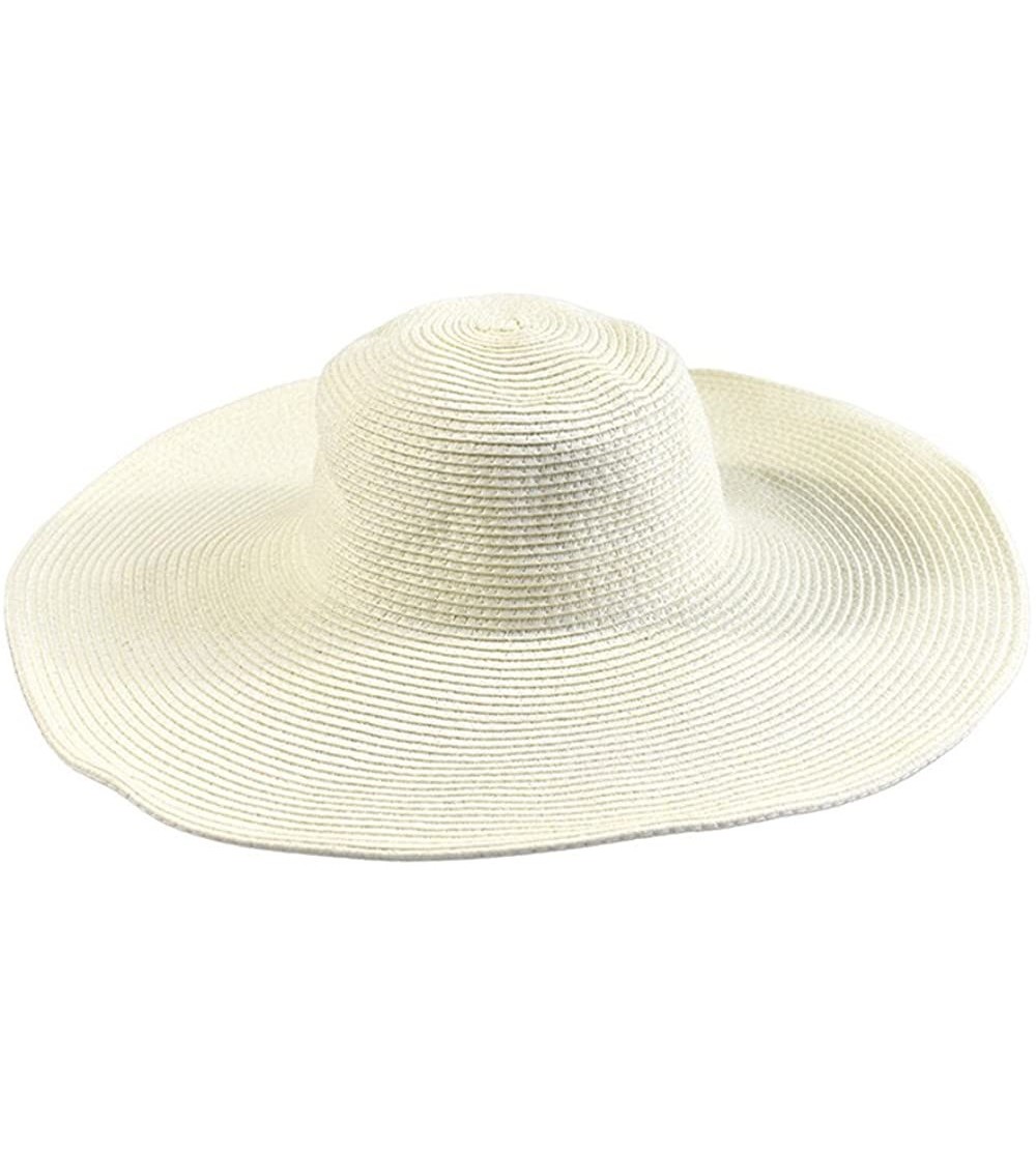 Sun Hats Floppy Wide Brim Straw Hat Women Summer Beach Cap Sun Hat - White - C818DQTNT4G $13.46