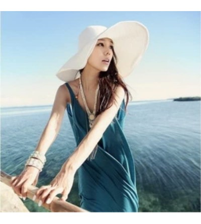 Sun Hats Floppy Wide Brim Straw Hat Women Summer Beach Cap Sun Hat - White - C818DQTNT4G $13.46
