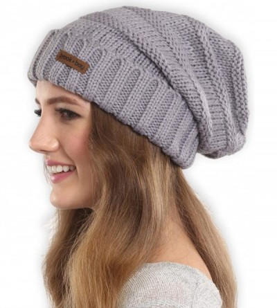 Skullies & Beanies Slouchy Cable Knit Beanie for Women - Warm & Cute Winter Knitted Caps for Cold Weather - Gray - CK1854K4S3...