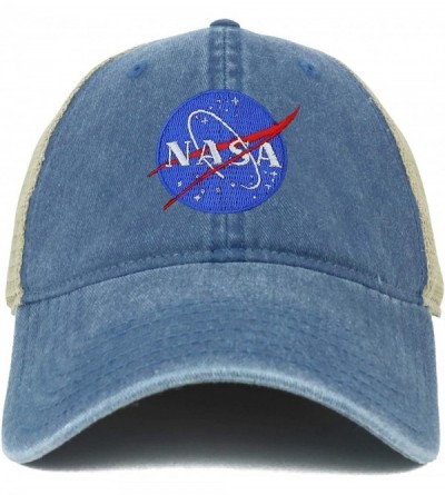 Baseball Caps Oversize XXL NASA Insignia Logo Embroidered Washed Trucker Mesh Cap - Navy - CS18LNEQ6LG $21.27