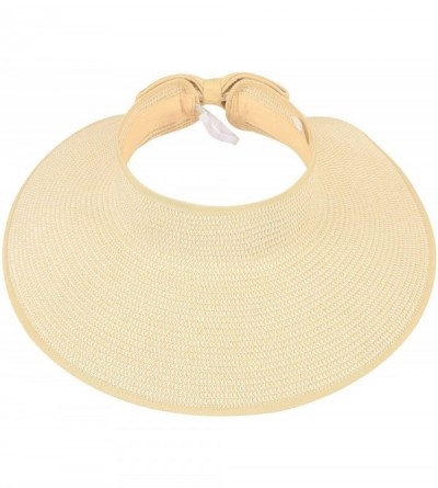 Visors Women's Summer Foldable Straw Sun Visor w/Cute Bowtie - Beige White - CP11ADF8LH7 $32.11
