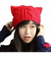 Berets Women Winter Wool Baggy Beret Beanie Cute Devil Cat Ear Crochet Braided Knit Hat Ski Cap - Red - C512L55UTQF $20.18