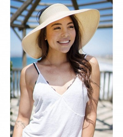 Visors Women's Summer Foldable Straw Sun Visor w/Cute Bowtie - Beige White - CP11ADF8LH7 $18.80