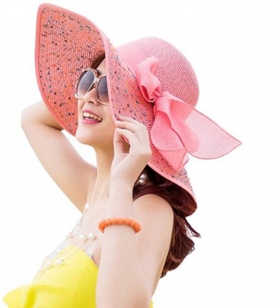 Sun Hats Womens Big Bowknot Straw Hat Foldable Roll up Sun Hat Beach Cap UPF 50+ Protection Sun Hats 041 - Beige-b - C718T3YQ...