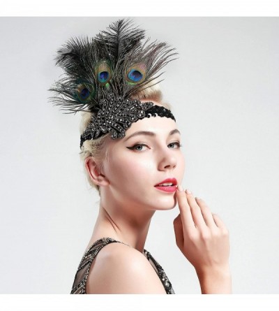 Headbands 1920s Flapper Peacock Feather Headband 20s Sequined Showgirl Headpiece - Style-1 - C512LP66TDB $14.58