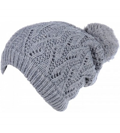 Skullies & Beanies Winter Big Pom Pom Beanie Hat Wool Blend Fleece Lined Color Block 2 Styles - Grey Pom - CV18XYIA2II $14.32