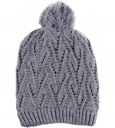 Skullies & Beanies Winter Big Pom Pom Beanie Hat Wool Blend Fleece Lined Color Block 2 Styles - Grey Pom - CV18XYIA2II $14.32