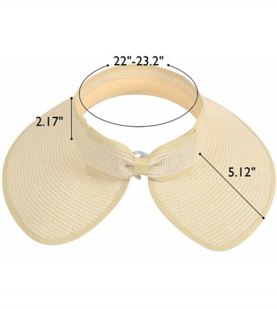 Visors Women's Summer Foldable Straw Sun Visor w/Cute Bowtie - Beige White - CP11ADF8LH7 $18.80