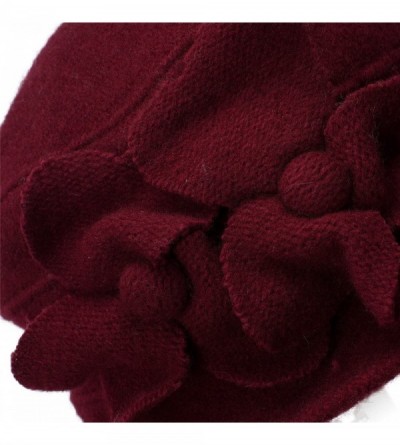 Bucket Hats Solid Color Retro Womens 100% Wool Flower Dress Cloche Bucket Cap Hat A218 - Wine - CT11NF57O7L $10.81