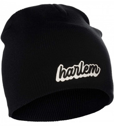 Skullies & Beanies Classic USA Cities Winter Knit Cuffless Beanie Hat 3D Raised Layer Letters - Harlem Black - White Black - ...