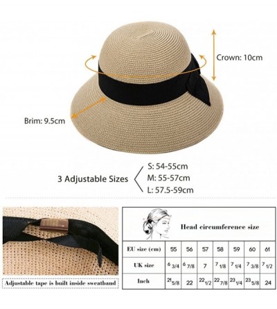 Bucket Hats Packable UPF Straw Sunhat Women Summer Beach Wide Brim Fedora Travel Hat 54-59CM - 69087_beige (2pcs) - C718R346O...
