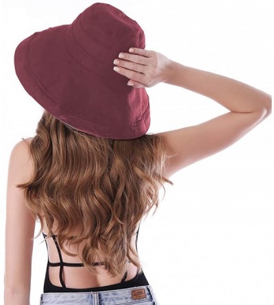 Sun Hats Women Large Brim Sun Hats Packable Foldable UV Protection Bucket Hats - Brick Red - C018Q7W3GYD $12.10