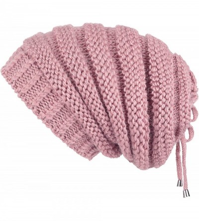 Skullies & Beanies Cable Knit Slouchy Chunky Stripe Oversized Soft Warm Winter Beanie Hat - Pink - CP18I5OTWR0 $12.49