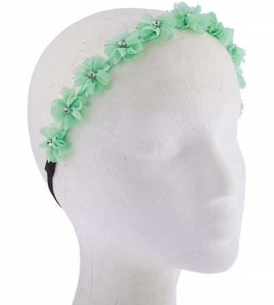 Headbands Black Faux Ivory Grey Crystal Stone Floral Elastic Headwrap Headband - Mint - CS187GGHA2W $10.87