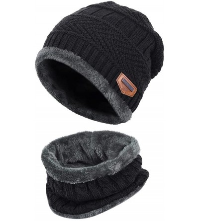 Skullies & Beanies Men's Winter Beanie Hat Mens Warm Hats Scarf Set Skull Thick Knit Cap Women - Black - C31887OHRWW $10.47