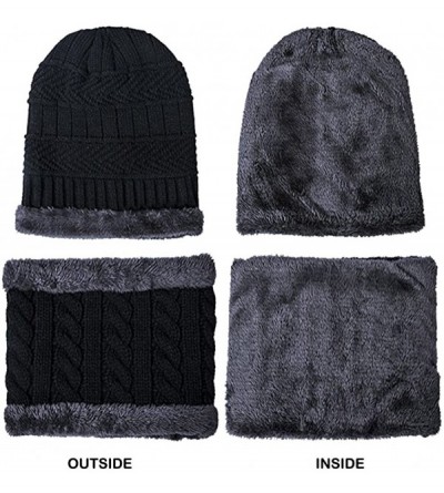 Skullies & Beanies Men's Winter Beanie Hat Mens Warm Hats Scarf Set Skull Thick Knit Cap Women - Black - C31887OHRWW $10.47