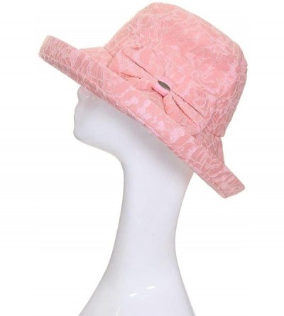 Sun Hats Women's Adjustable Floral Lace with Ribbon Accent Cotton Beach Summer Sun Hat - Rose - CX18QYMACGQ $22.20